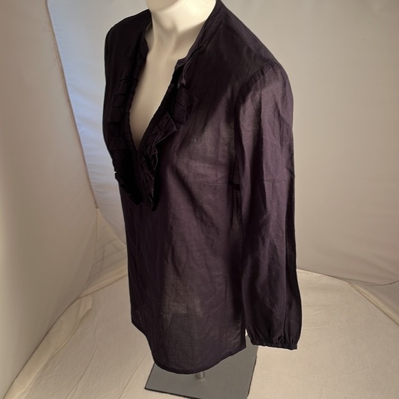 Tory Burch navy blue lightweight ruffle neckline tunic top - Picture 4 of 14